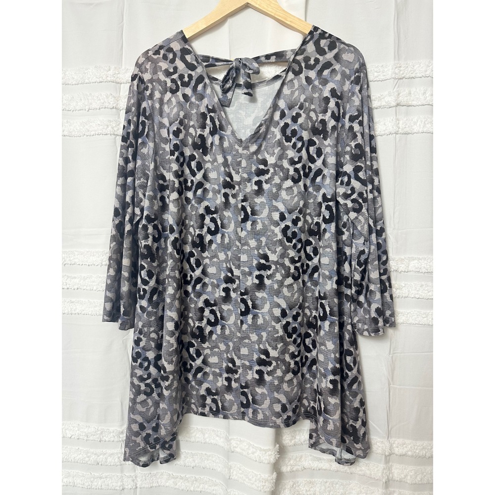 Clara Sunwoo Leopard Print Sharkbite Hem Tunic Top Purple Black 2X Made in USA - Picture 5 of 7
